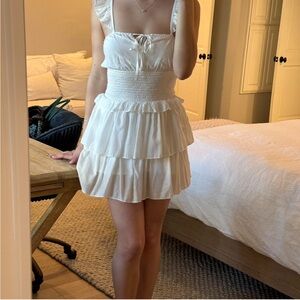 American Threads White Smocked Tiered Ruffle Mini Dress